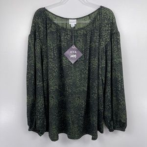 Ava & Viv Green Abstract Blouse NWT